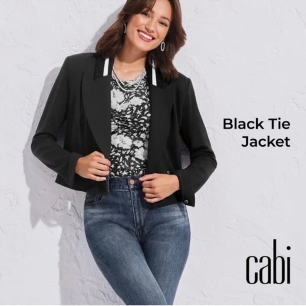 CAbi Black Tie Jacket Blazer Double Breasted Black Knit Style 6033 Cropped 8